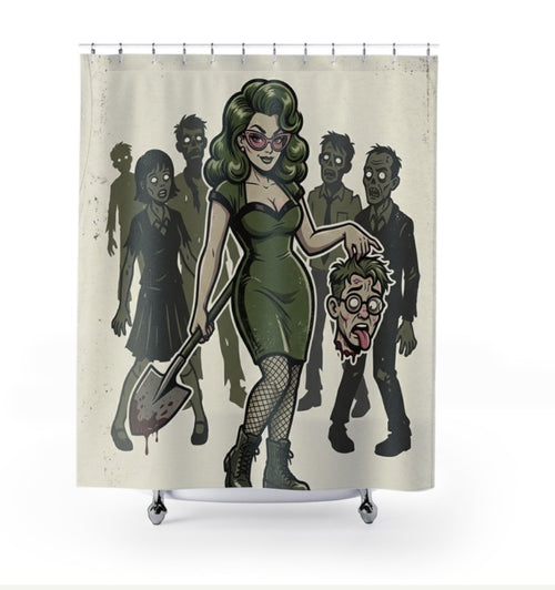 Rideau douche dark Fantasy-La Famille Démentiel : tueuse  zombie vert