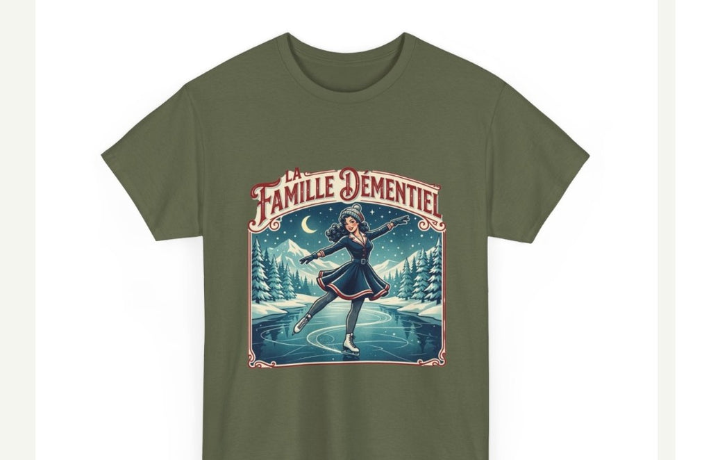 T-shirt illustrer-La Famille Démentiel : patins  sur le lac gelé