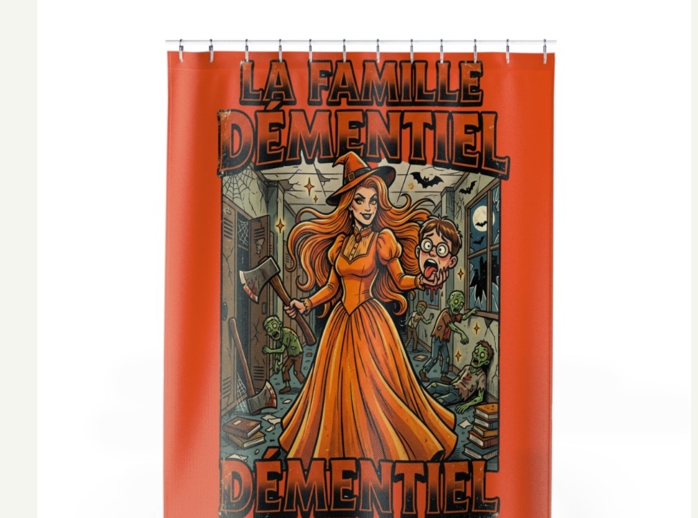 Rideau douche dark Fantasy-La Famille Démentiel :sorcière tueuse zombie ecole