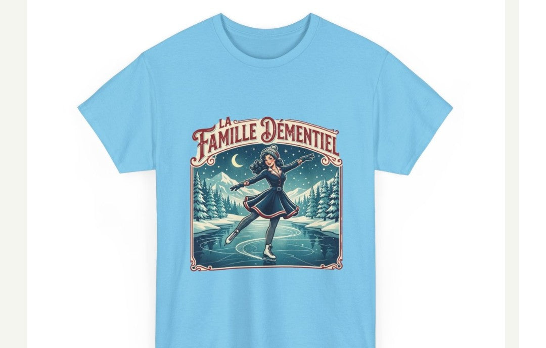 T-shirt illustrer-La Famille Démentiel : patins  sur le lac gelé