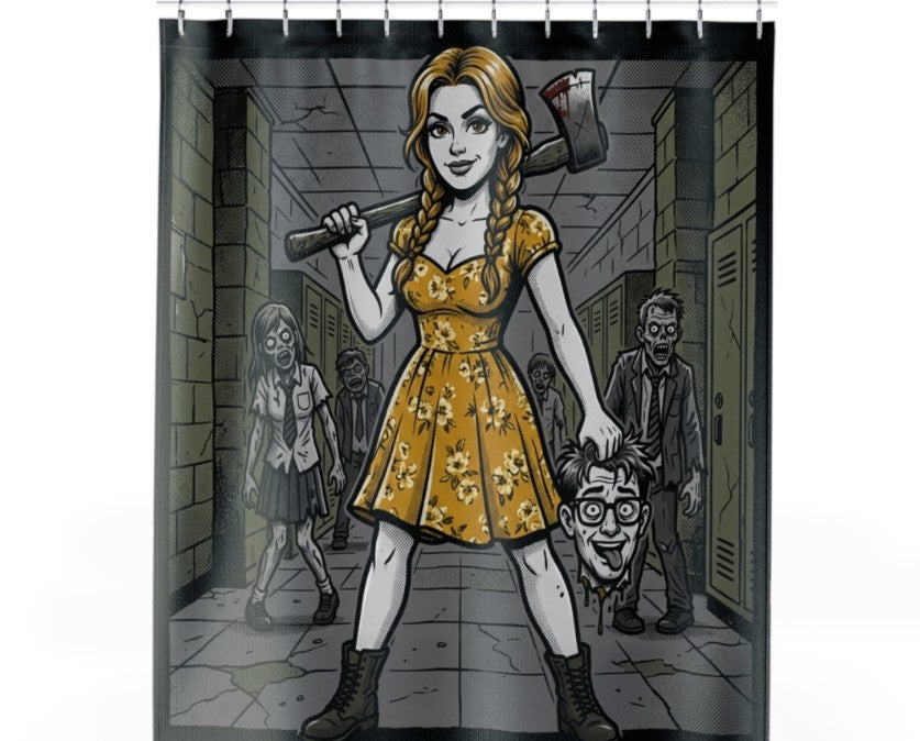 Rideau douche dark Fantasy-La famille Démentiel: tueuse de zombies école