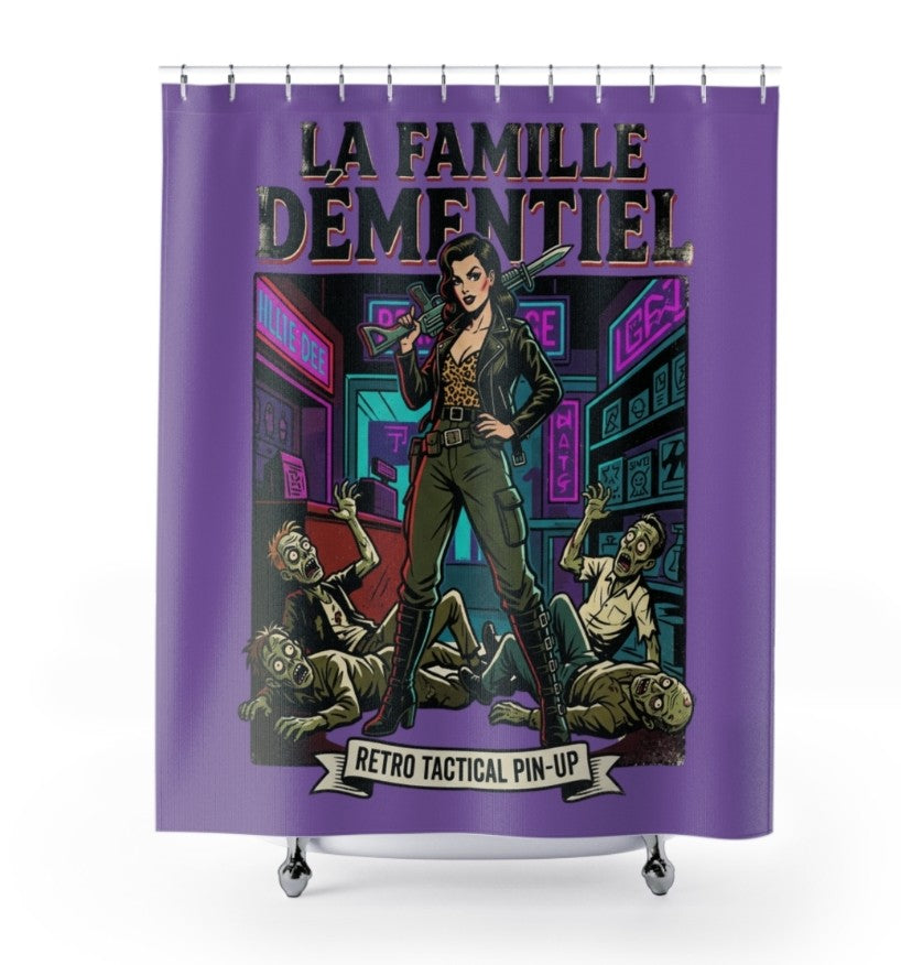 Rideau douche dark Fantasy-La Famille Démentiel :tueuse de zombies école mauve