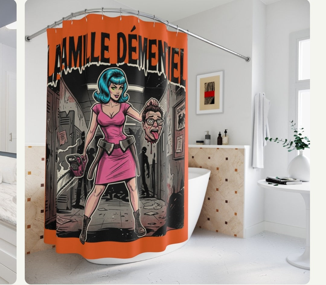 Rideau douche dark Fantasy-La Famille Démentiel : belle et stylé tueuse de zombies
