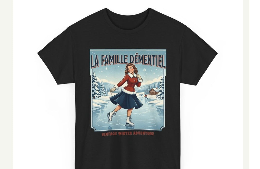 T-shirt illustrer-La Famille Démentiel : patins  sur le lac gelé