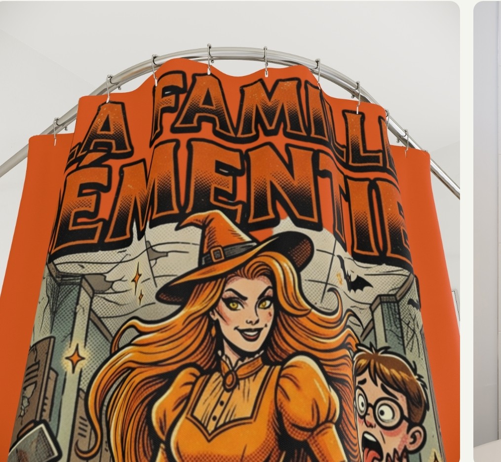 Rideau douche dark Fantasy-La Famille Démentiel :sorcière tueuse zombie ecole