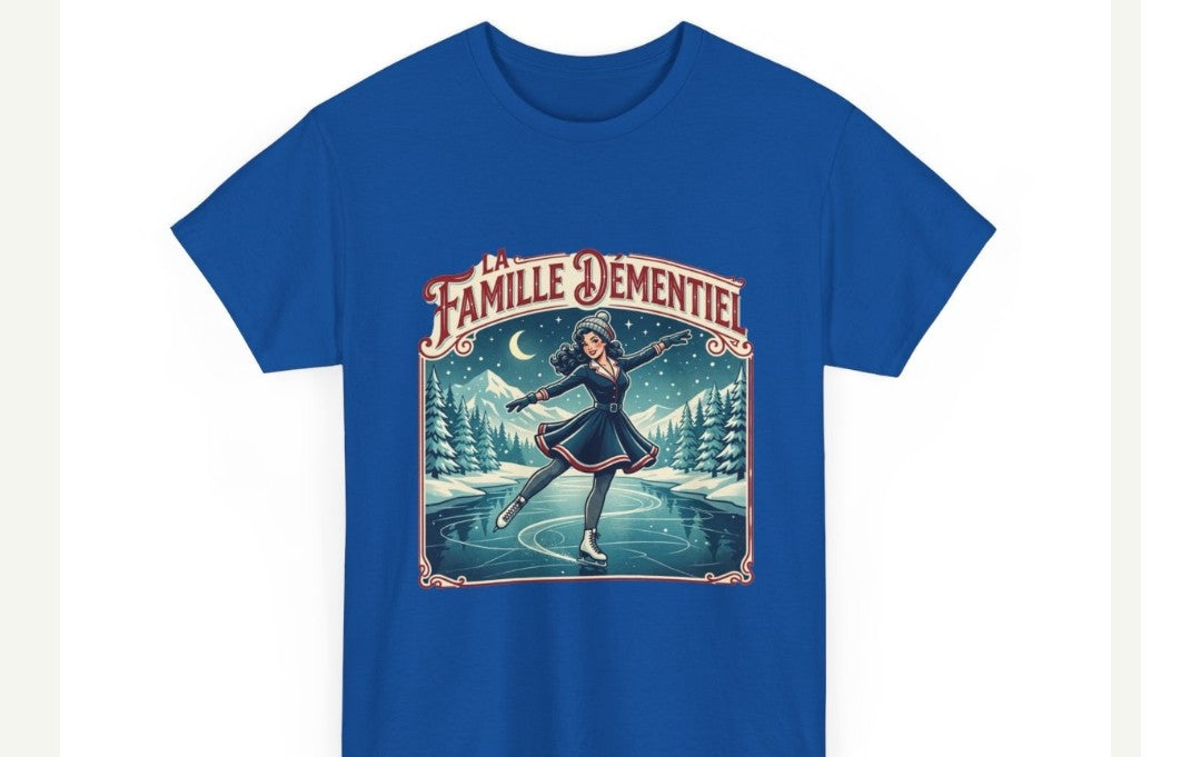 T-shirt illustrer-La Famille Démentiel : patins  sur le lac gelé