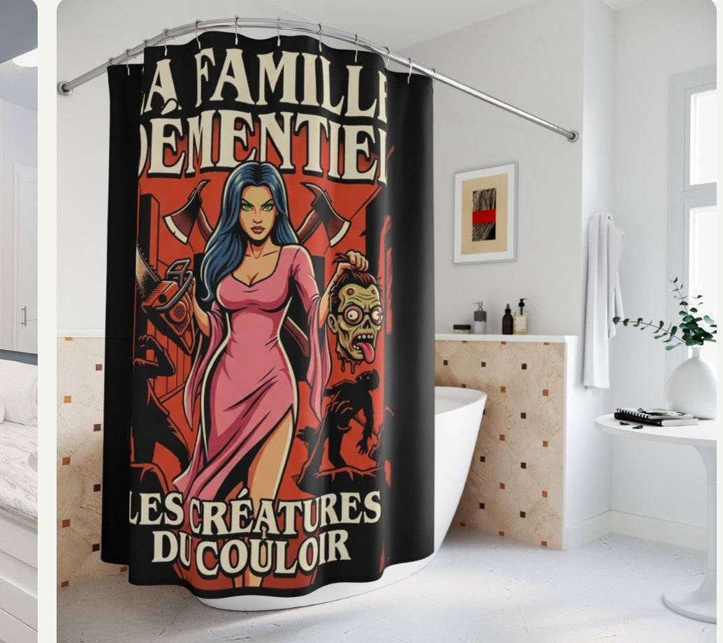 Rideau douche dark Fantasy-La Famille Démentiel : les créature du couloirs