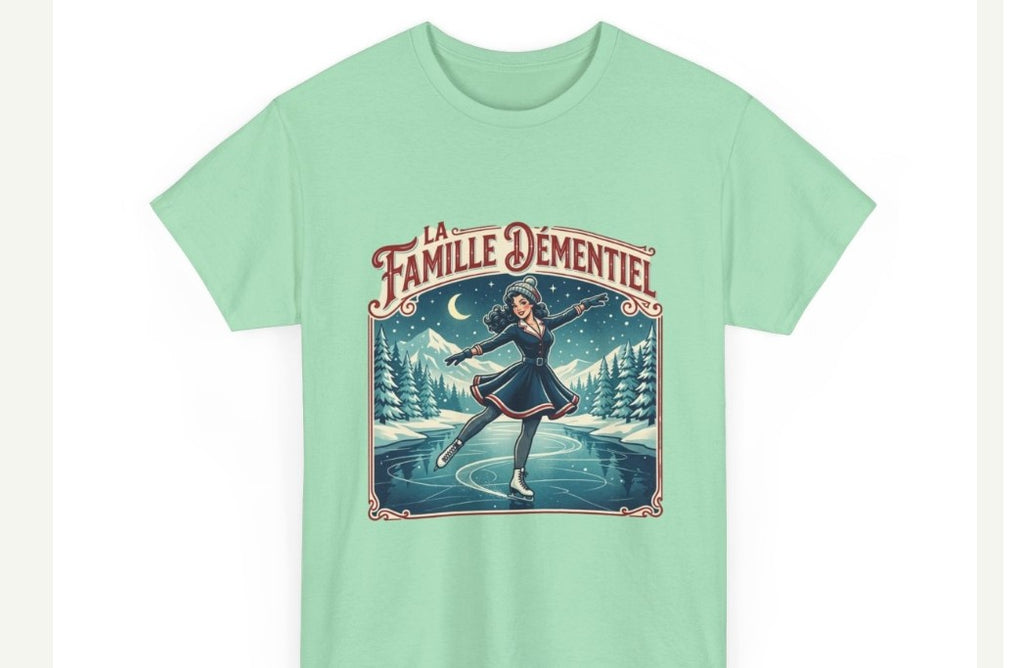T-shirt illustrer-La Famille Démentiel : patins  sur le lac gelé