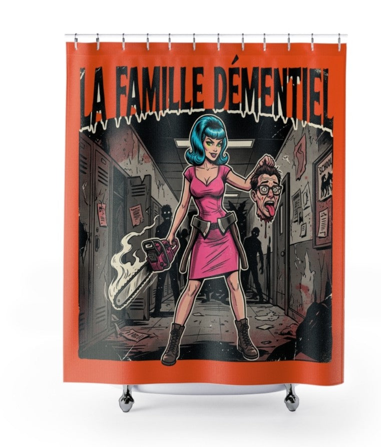 Rideau douche dark Fantasy-La Famille Démentiel : belle et stylé tueuse de zombies