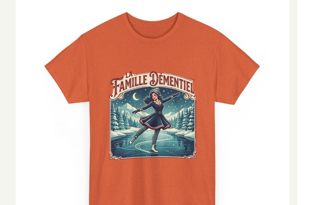 T-shirt illustrer-La Famille Démentiel : patins  sur le lac gelé