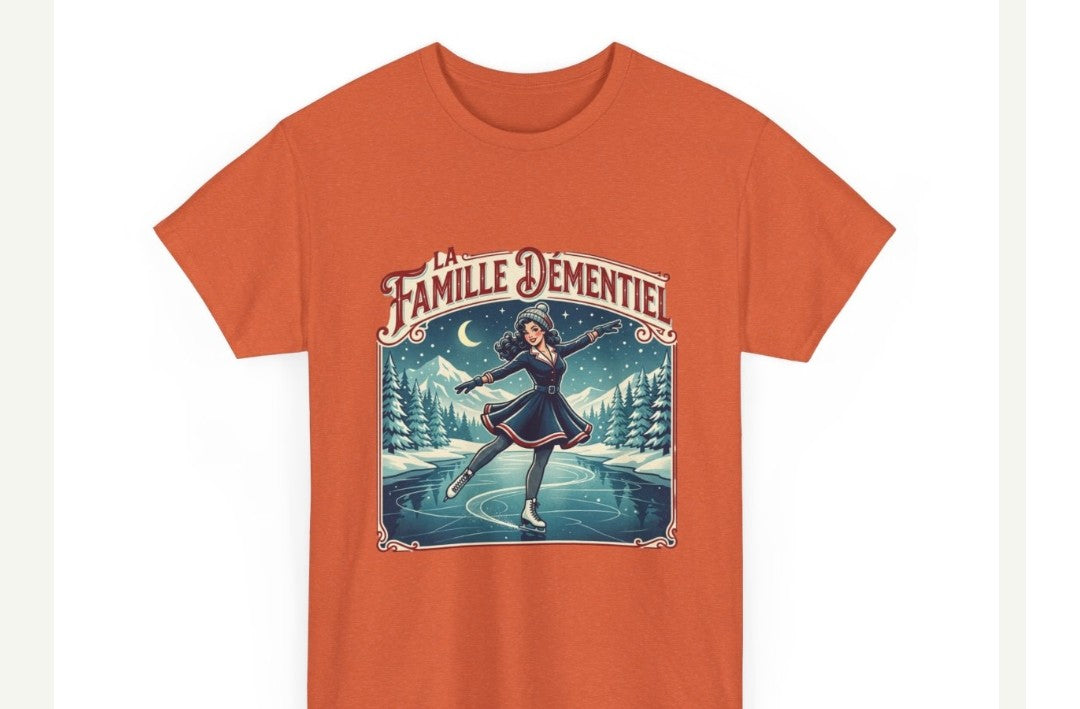 T-shirt illustrer-La Famille Démentiel : patins  sur le lac gelé