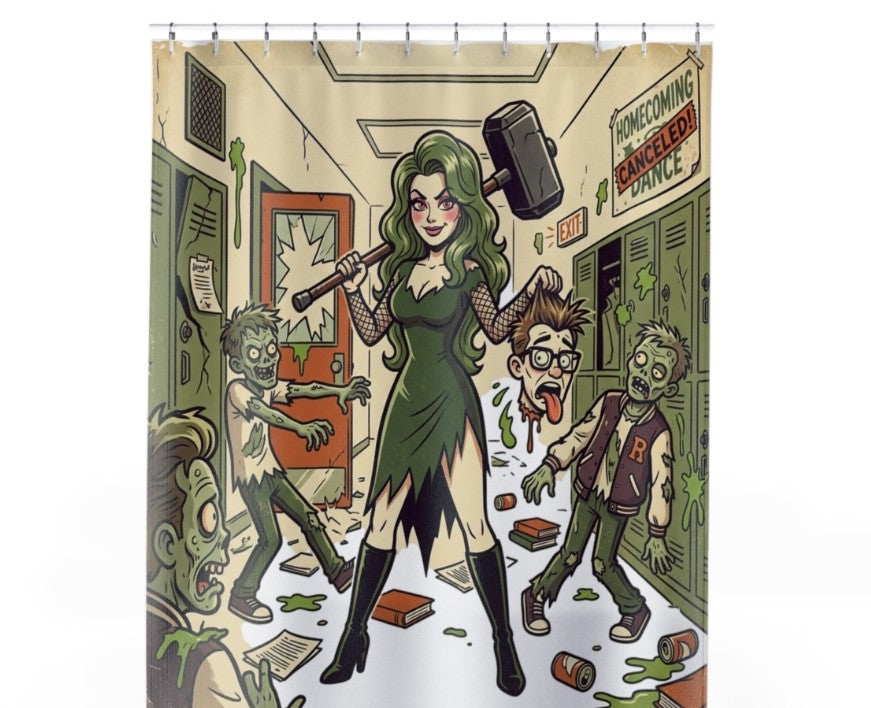 Rideau douche dark Fantasy-La Famille Démentiel ; une tueuse de zombie école