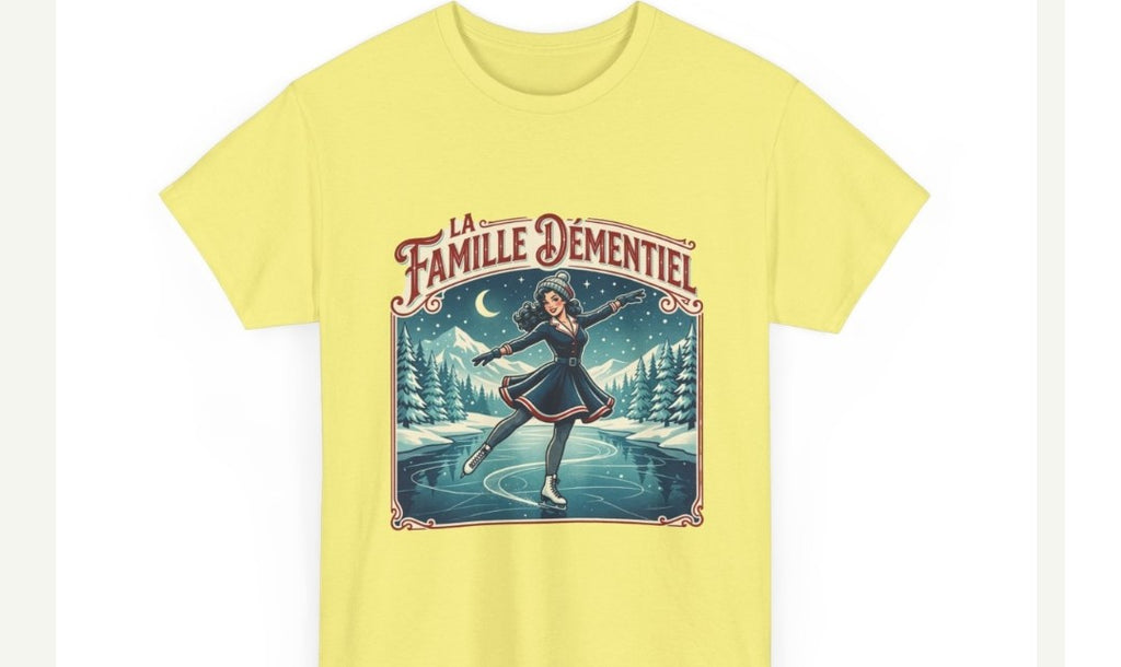 T-shirt illustrer-La Famille Démentiel : patins  sur le lac gelé